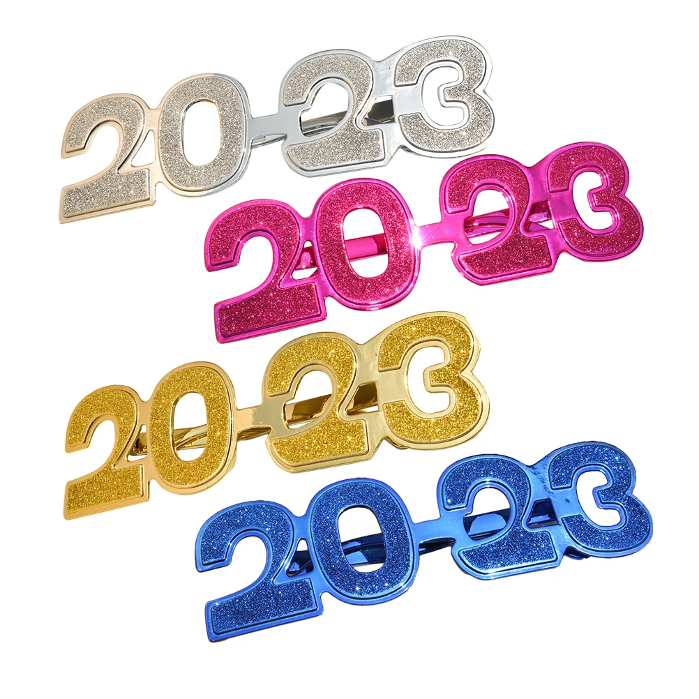 

4 Pcs Photo Props Glasses 2023 New Year Party Golden Silver Blue Rose Gold Coating Lightweight PC Material Festive Atmosphere