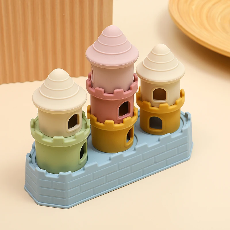 8pcs/set Baby Silicone Castle Stacking Toys Early Educational Montessori Building Blocks for Toddlers Kids Stackable Toy Gifts