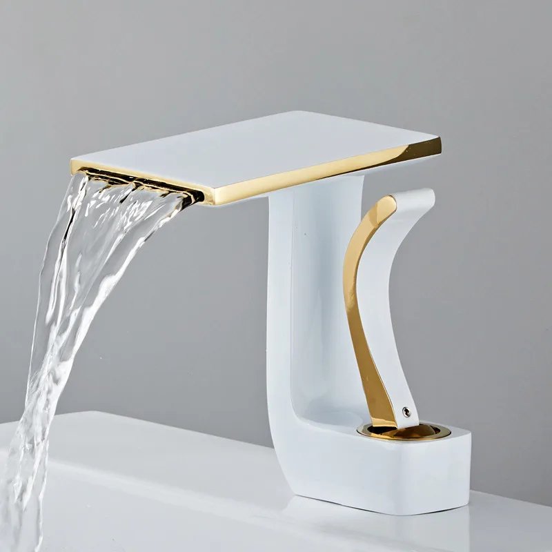 

Bathroom Faucet Brass Gold and Black Bathroom Basin Faucet Cold And Hot Water Mixer Sink Tap Deck Mounted White and Gold Tap