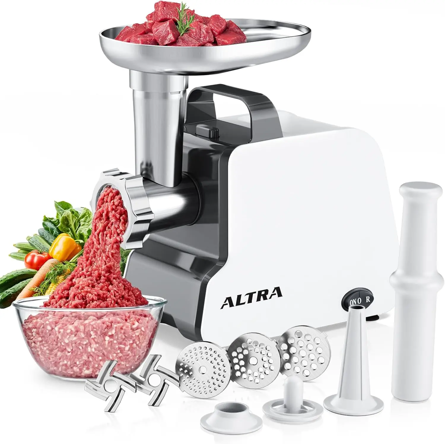 

Electric Meat Grinder, 2300W Max Heavy Duty with 2 Blades, 3 Plates, Sausage Tube & Kubbe Kit for Home Kitchen