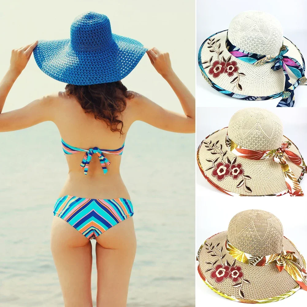 الصيف مابل ليف زهرة الشمس حماية بنما قبعة للنساء القوس الشريط الحواف الشاطئ Chapeu القش الإناث أغطية الرأس #3