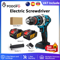 Podofo 480 N.M Brushless Impact Drill 3 in 1 Electric Impact Drill Screwdriver Rotary Hammer Cordless Drill Tool with 2 battery