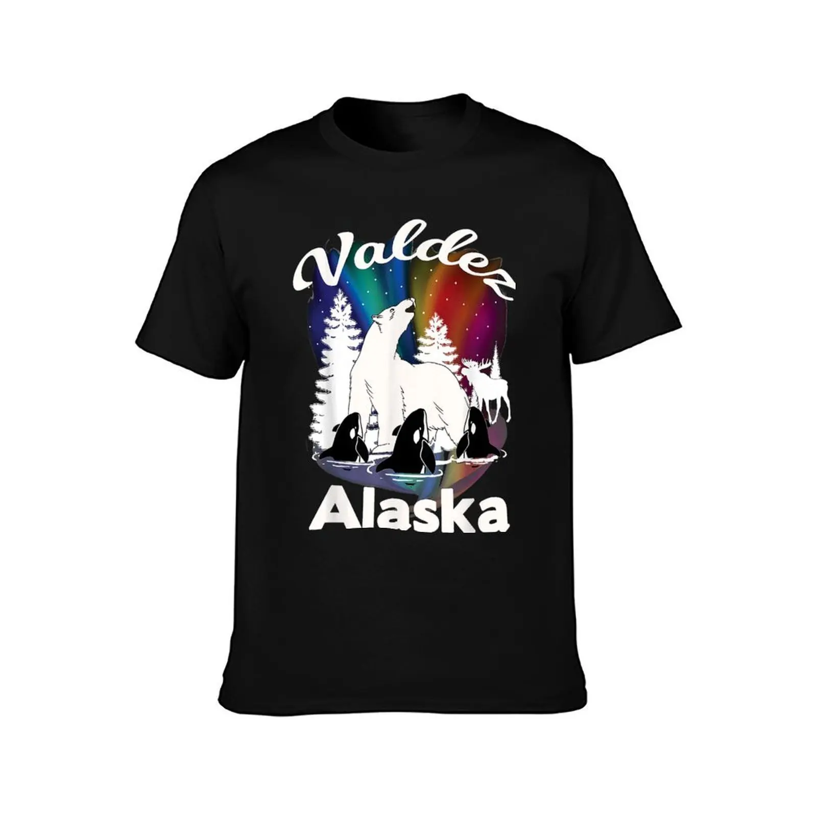 Valdez Alaska Aurora Borealis Polar Bear Orca Moose T-Shirt Festival Casual Short Sleeve