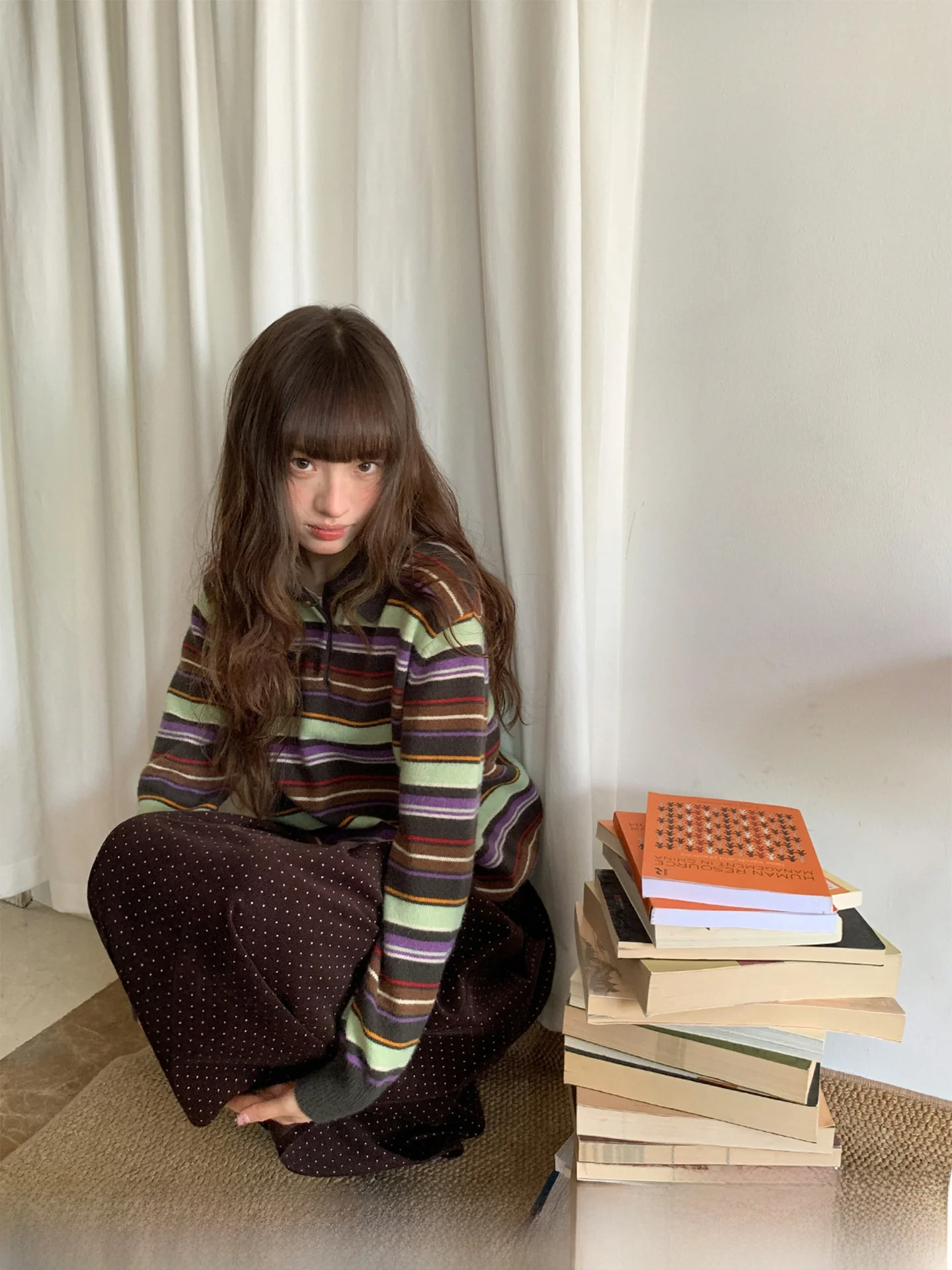 

Винтажный американский полосатый вязаный свитер для женщин, новинка весенней коллекции, свободный крой, длинный рукав, повседневная одежда