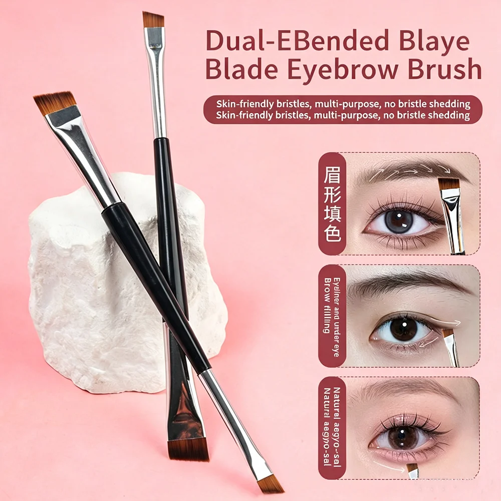 1pcs/3pcs Dual Ended Angled Eyeliner Eyebrow Brush Flat Tip Gel Liner Defining Makeup Tool