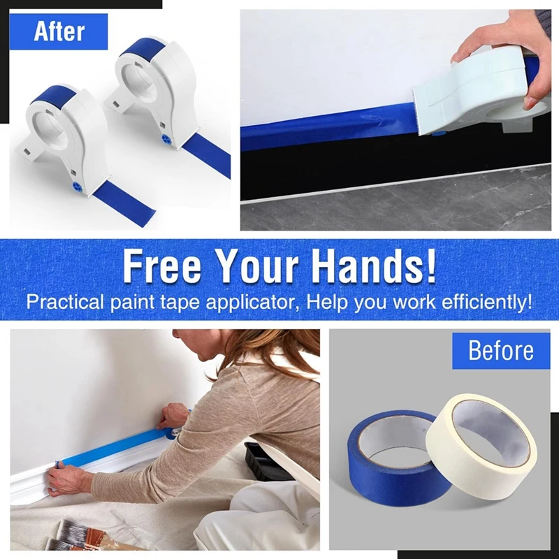 Masking Paint Tape Applicator Portable Masking Set Sharp Tape Cutter With White Blue Each 1.4 Inch Painters Tape, 2 Pack