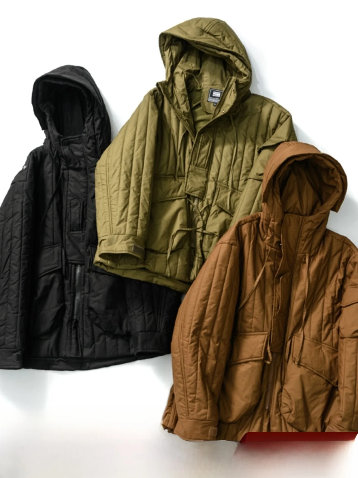 Retro Japanese Workwear Jacket with Large Pockets for Men Casual Oversized Hooded Quilted Cotton Coat Trendy Winter Outerwear