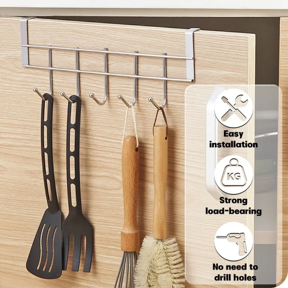 Stainless Steel Cabinet Hook Punch Free Storage Holder Multifunctional Towel Hanger Rack Durable Door Hook For Bathroom Kitchen