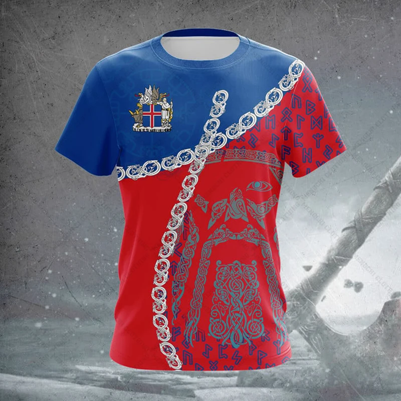 Custom Name Summer Casual Iceland Emblem Graphic T-shirts Cool Men's Fashion Jersey Soft Short Sleeve Tops Fast Dry Sportswear