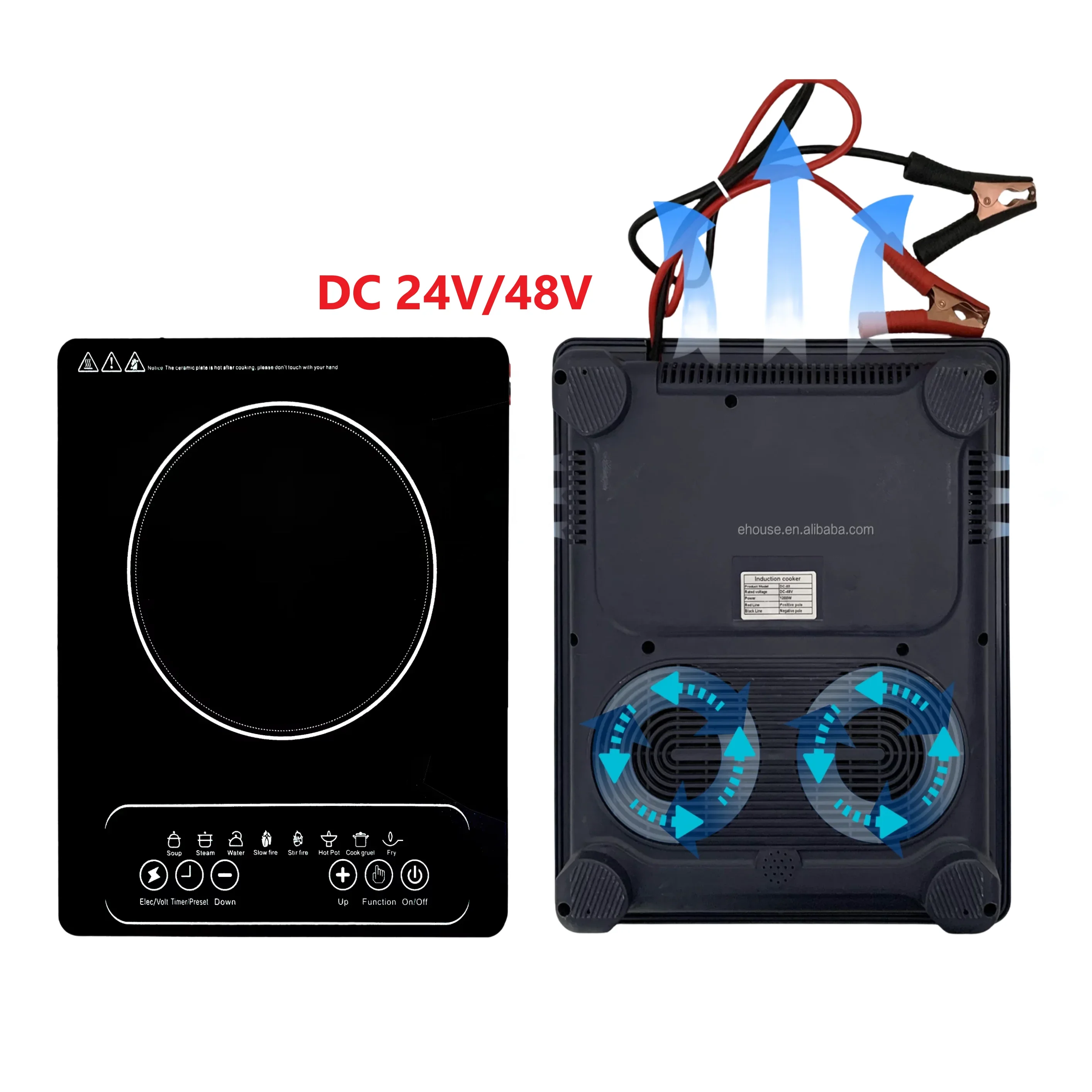 New type of single cell powered commercial solar 24V/48V induction cooker intelligent