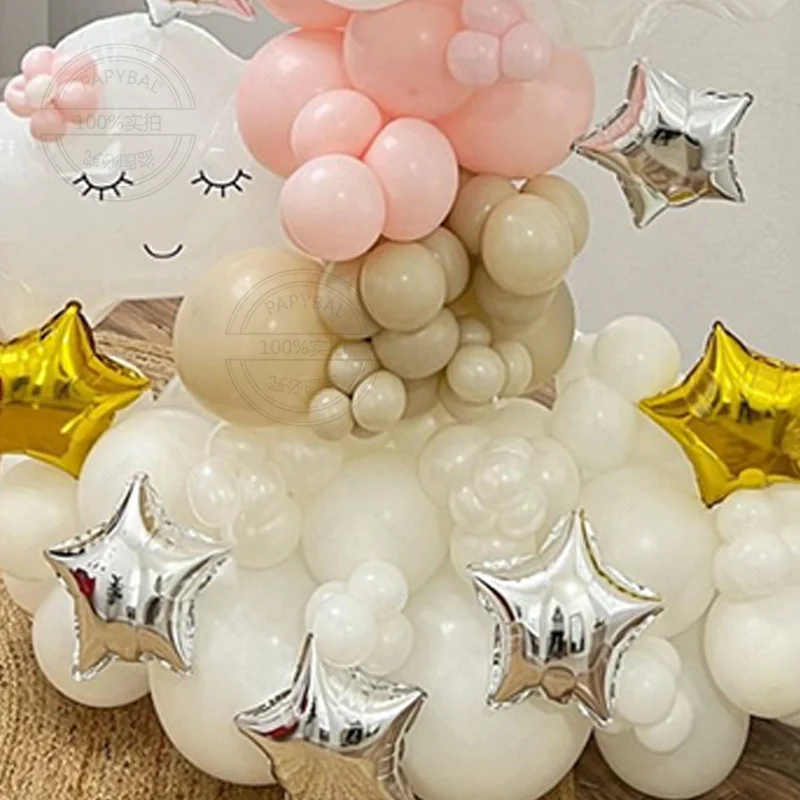 131pcs Moon Cloud Theme Foil Balloons Set Eid Al Fitr Pink White Latex Balloon Ramadan Mubarak Birthday Wedding Home Decor