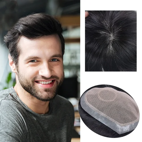 100% cabello humano para hombres, prótesis capilar de encaje, peluca Natural en blanco, se puede hacer en cualquier peinado, peluquín, peluquín suave
