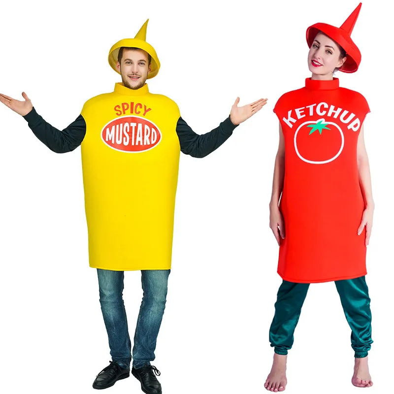 Funny Ketchup and Mustard Matching Couple Halloween Costumes 2026 One size Condiment Food Theme Party Wear