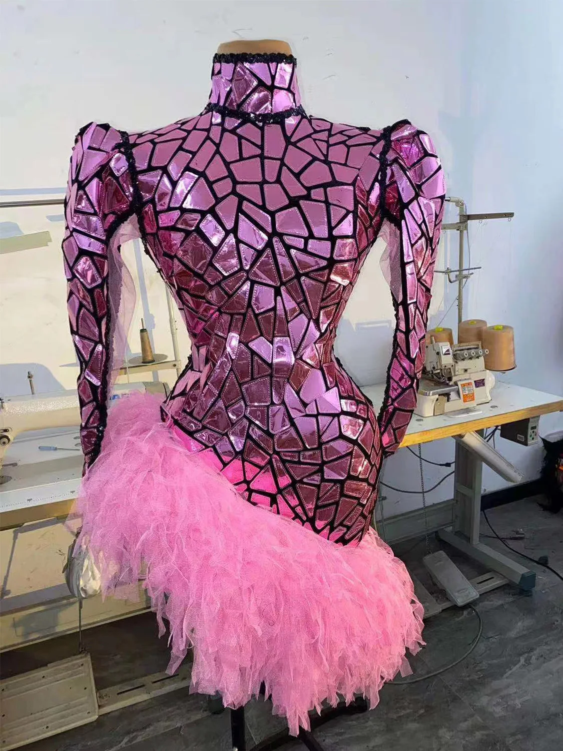 Vestido de lentejuelas de manga larga para mujer, traje de baile nocturno, ropa de escenario para cantante, Drag Queen Glister, fiesta de cumpleaños