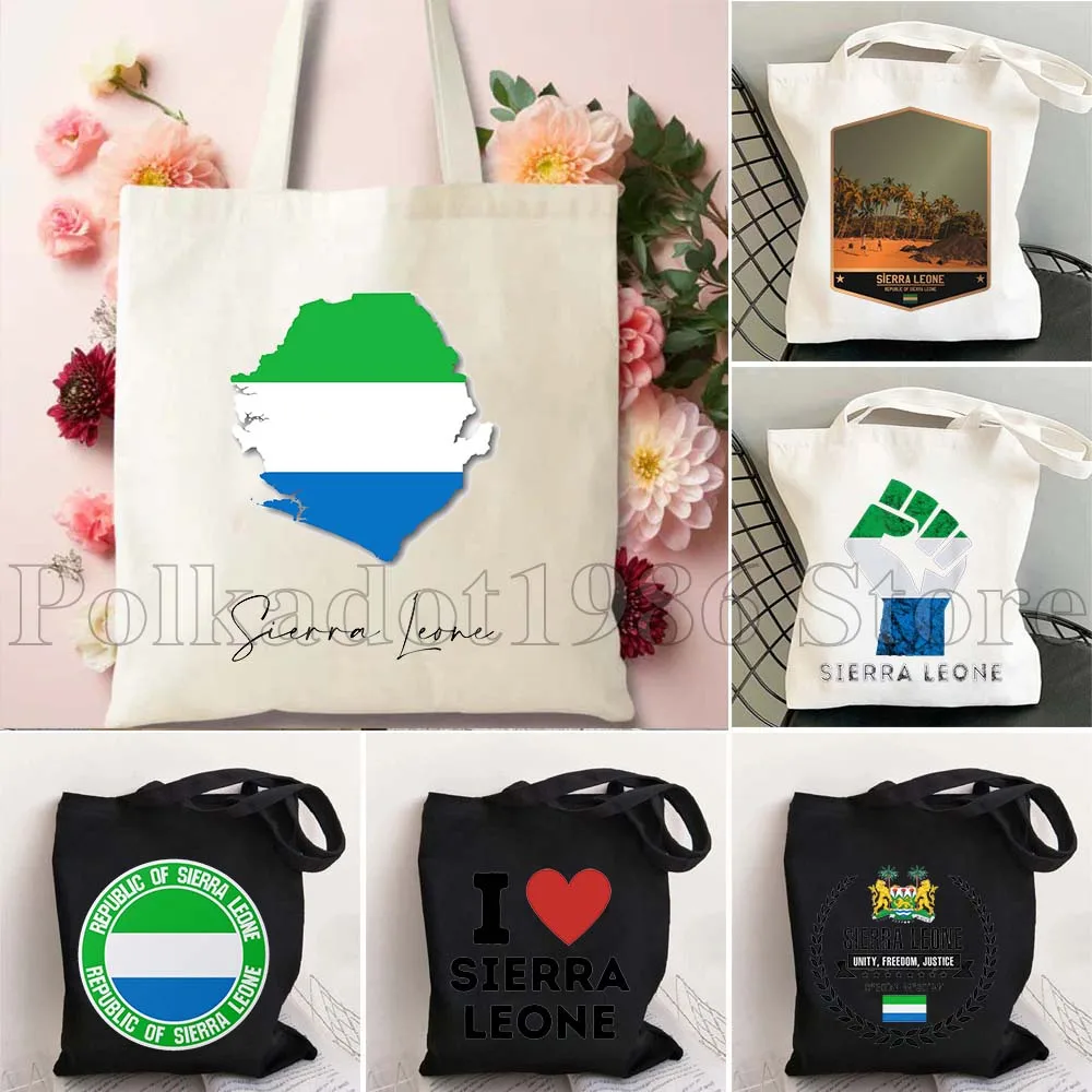 

Карта Sierra Leone, флаг Leonean Heart, подарки, прочная женская парусиновая сумка через плечо, сумка-шоппер, многоразовые хлопковые сумки для покупок