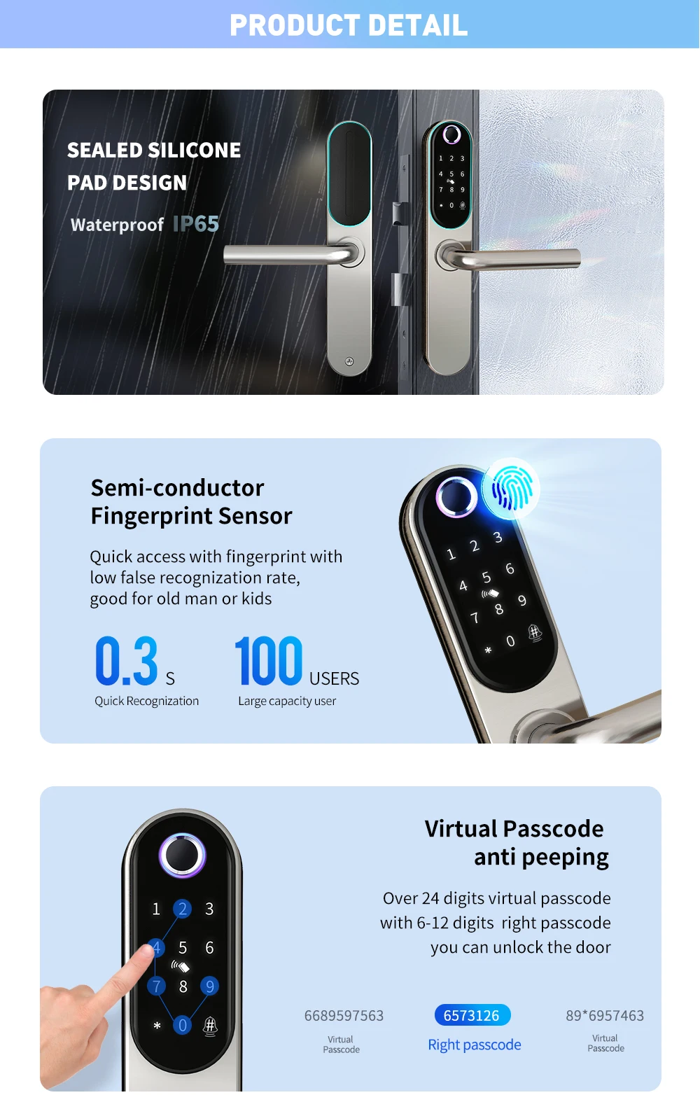 Imagem -05 - Impermeável Alumínio Door Lock Ttlock Tuya Wifi Impressão Digital Código M1card Fechadura Digital da Porta Euro 5572 3592 Mortise Ip65