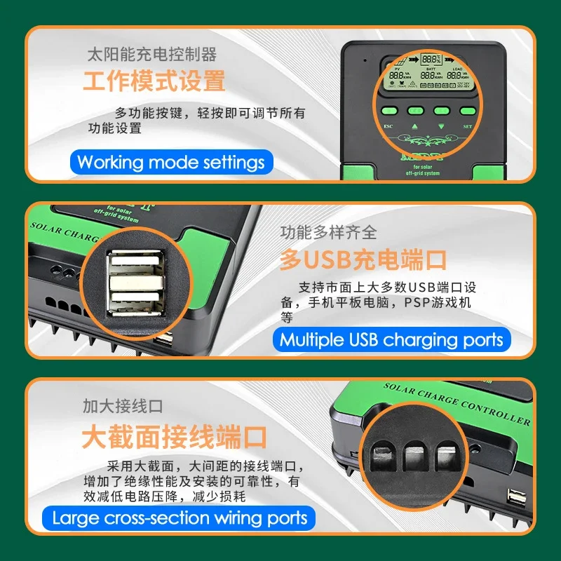 Imagem -03 - Auto Wifi Mppt Controlador de Carga Solar 40 50 60a Painel Solar Regulador de Bateria Lcd Usb para Lifepo4 Chumbo Ácidolítio 12 24 36 48v