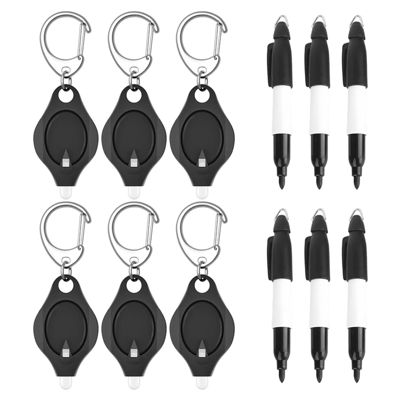 Mini Keychain Flashlights & Permanent Marking Pens Kit Portable 12 Lumen Battery Powered LED Torches And Marker Pens Set 12PCS