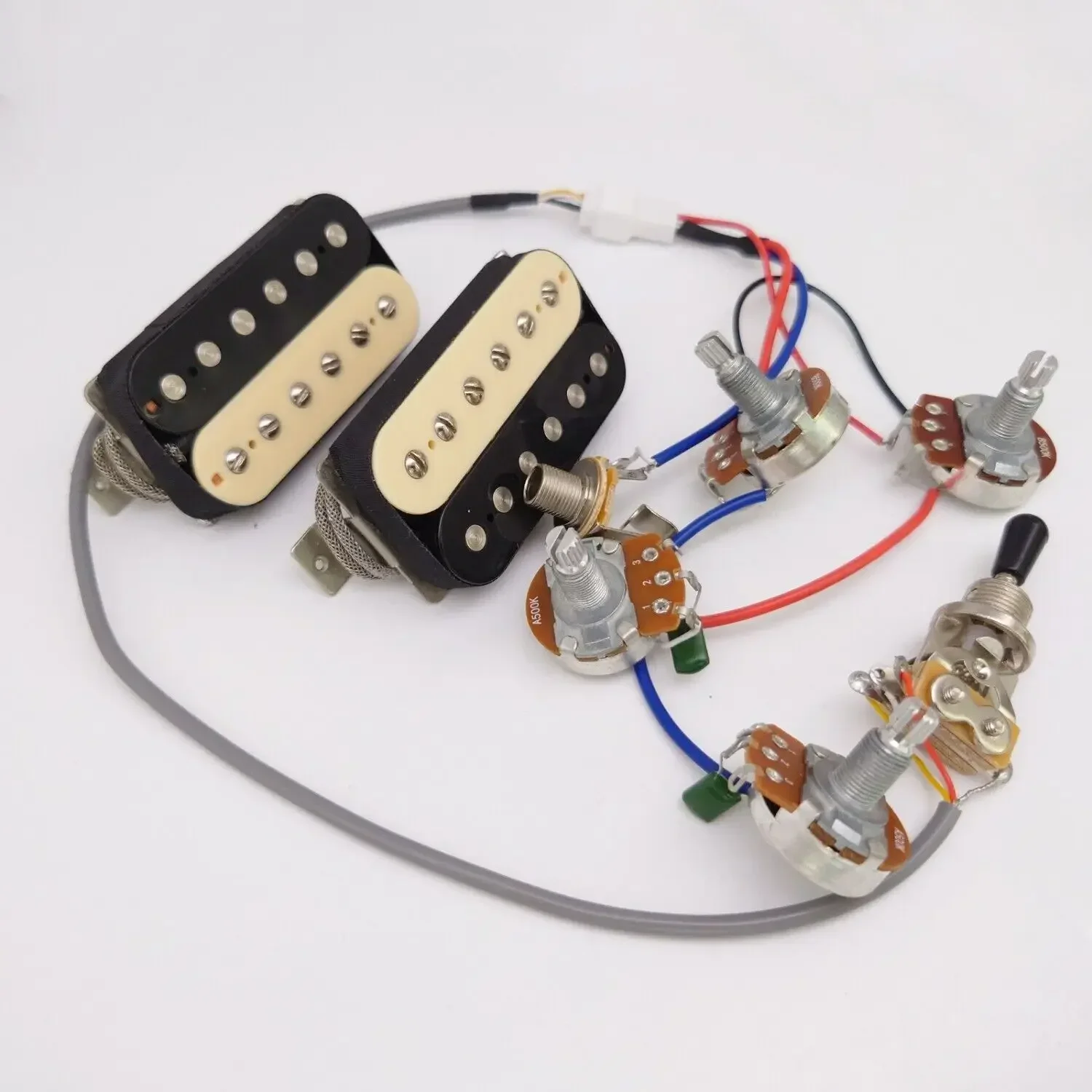 Alnico 5 Classic 57 Guitar Humbucker Pickup Bridge&Neck Set zebra with Wiring Harness (1V1T/2V1T/2V2T) for LP Guitars Parts