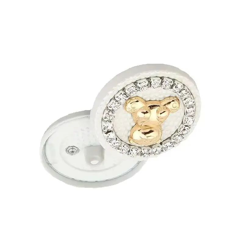 6pcs Metal Bear Buttons Coat Sweater DIY Cardigan Jacket High-end Cartoon Bear Rhinestone Decoration Clothes Large Buttons