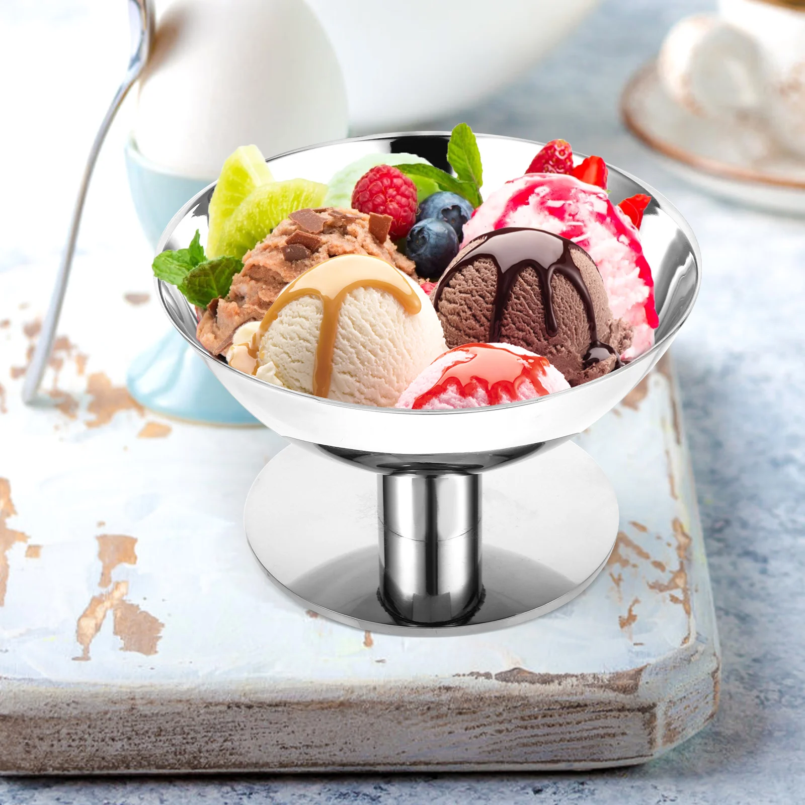 

Stainless Steel Dessert Bowl Ice Cream High Base Cup Fruit Holder Salad Cups Container
