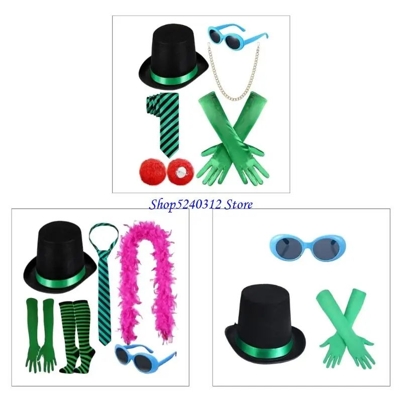 634C Premium Fabric Cosplay Accessories Set Including Hat Gloves Glasses Furry Brooch for Anime Enthusiasts Halloween