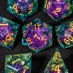 DnD Set di dadi poliedrici con nucleo liquido in lamina d'oro verde per Dungeons and Dragons, set di dadi Galaxy, dadi d d d