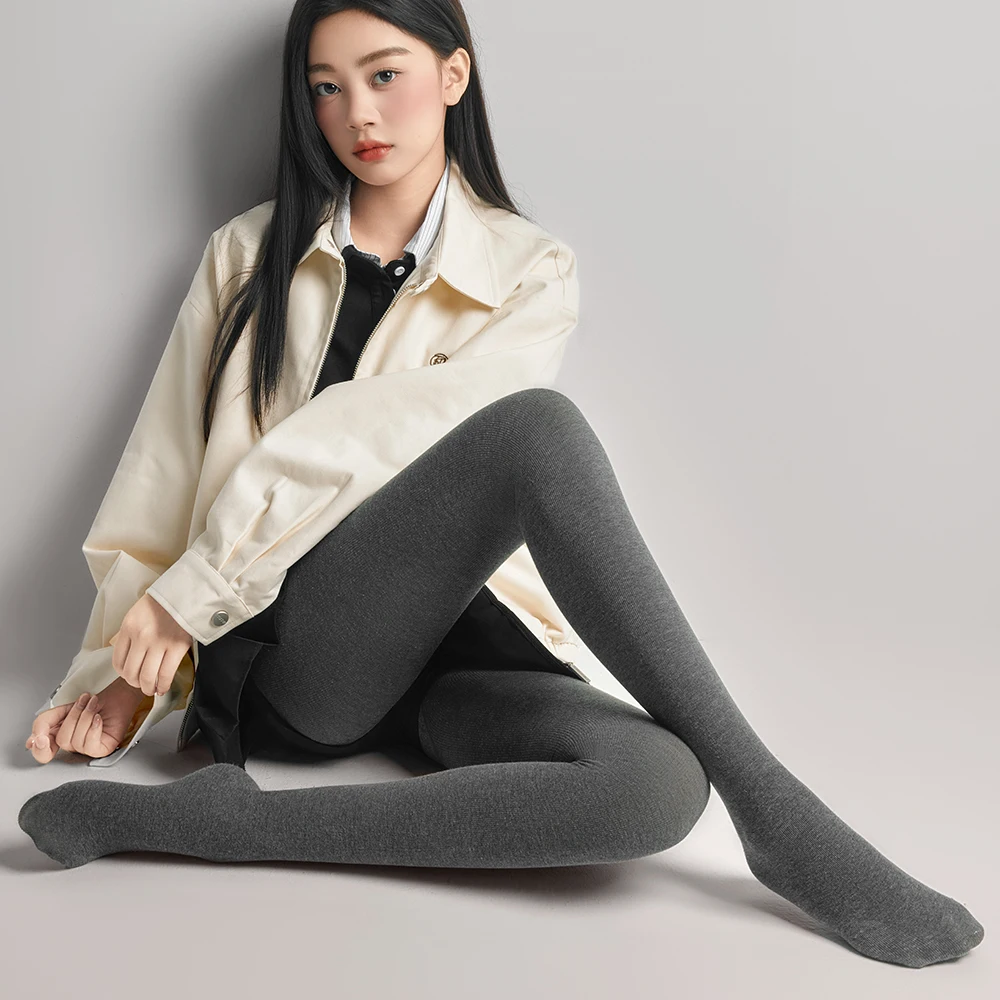 

130 г/150 г хлопковые непрозрачные колготки в вертикальную полоску, осенне-зимние теплые колготки, серые леггинсы, плюс корейский стиль