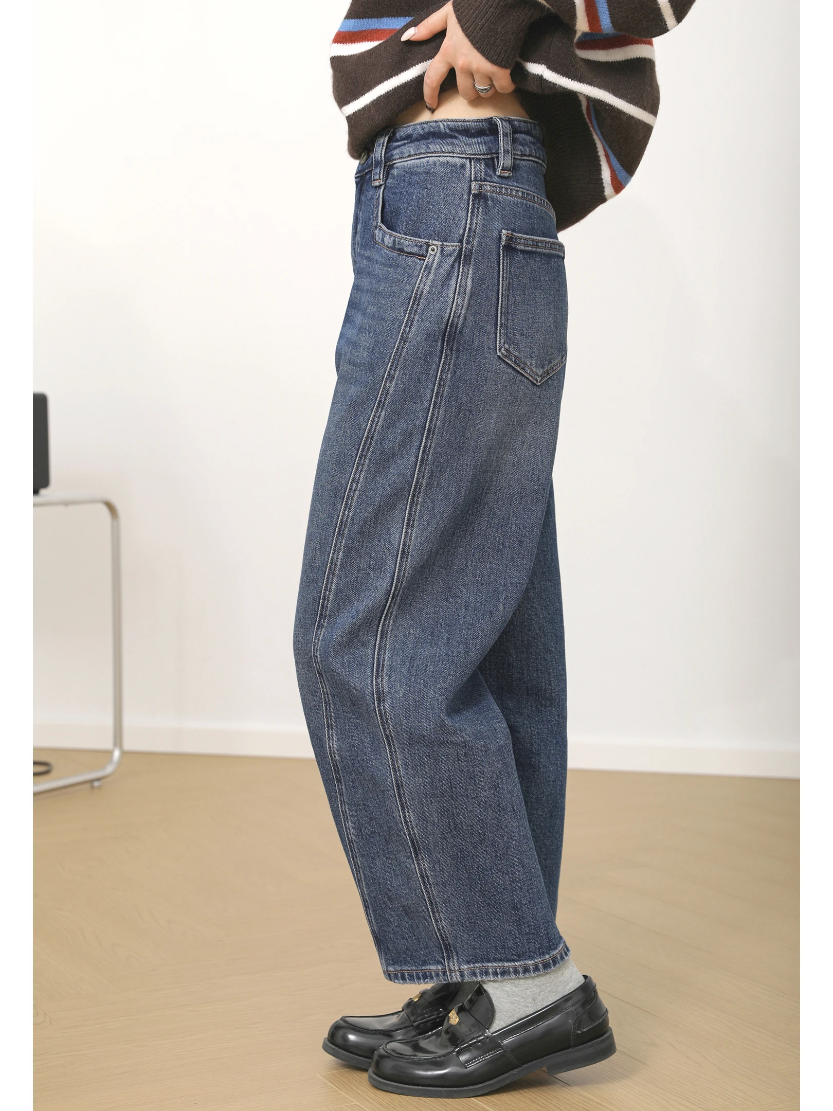 

Sanmu Social, осенние новые дизайнерские прямые джинсы, женские 9-точечные повседневные джинсы свободного покроя из хлопчатобумажной ткани с высокой талией