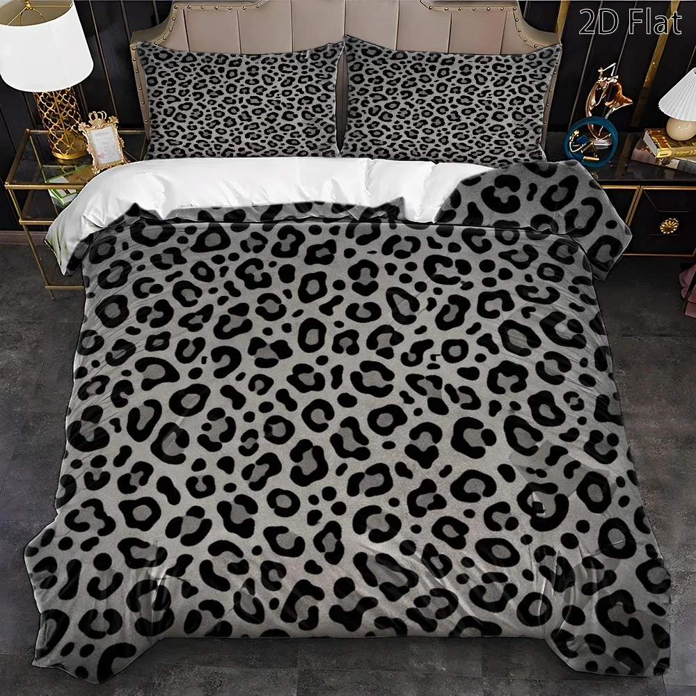 3Pc Leopard Print Duvet Cover Set, Three-Piece Bedding Set (1*Duvet Cover + 2*Pillowcases), Suitable for All Seasons, Machine Washable, Invisible Zipper Design, Large Double Bed Cover, Suitable for Home, Dormitory, Master Bedroom, Guest Room, Stylish Animal Print Bedding Set, Comfortable and Skin-Friendly Three-Piece Bedding Set, Personalized Leopard Print Duvet Cover Set, Bedroom Decor Bedding Set