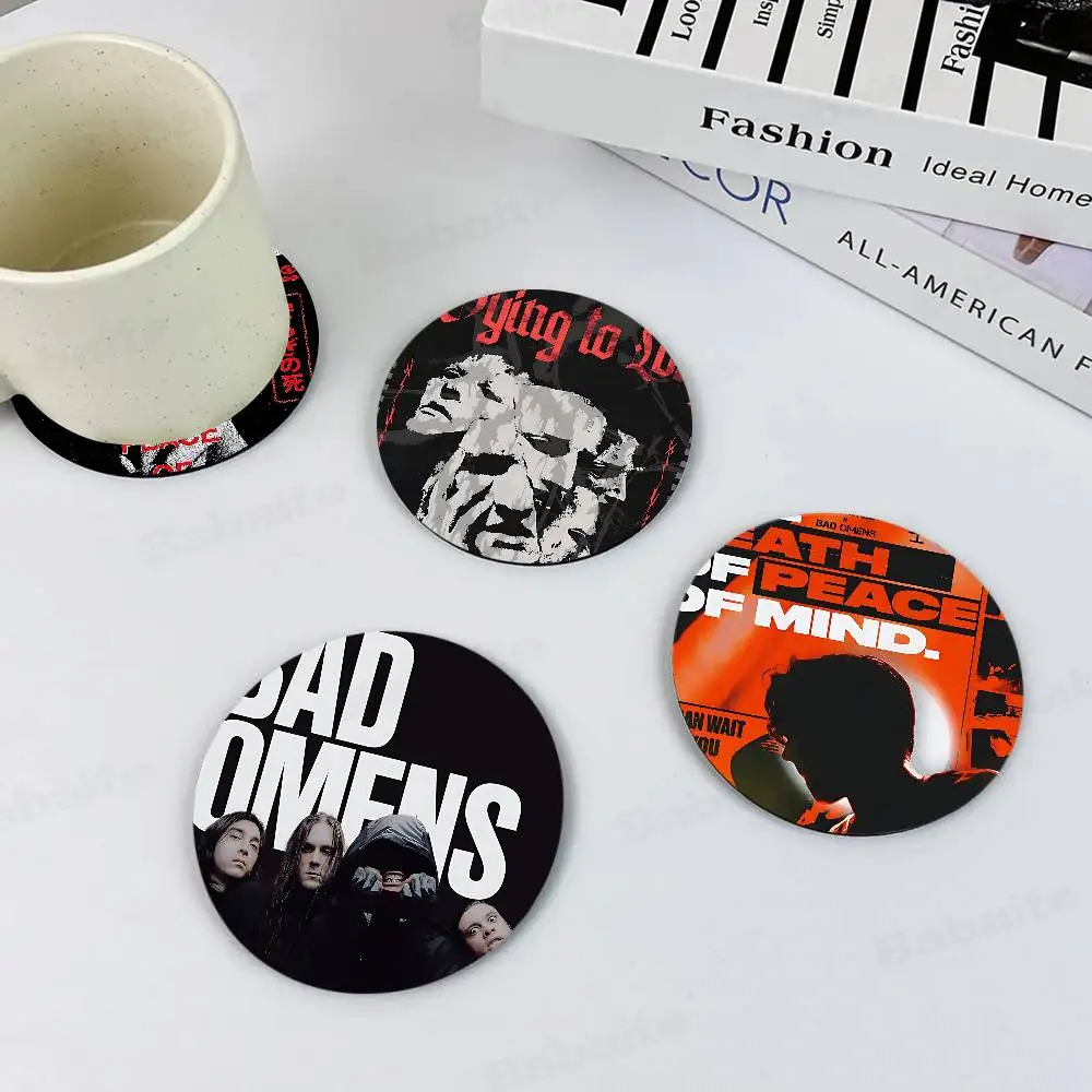Rock Band B-Bad O-Omens Printed Coasters Suitable for Daily Family Party Decoration, Office, Non-Slip Wooden Coasters