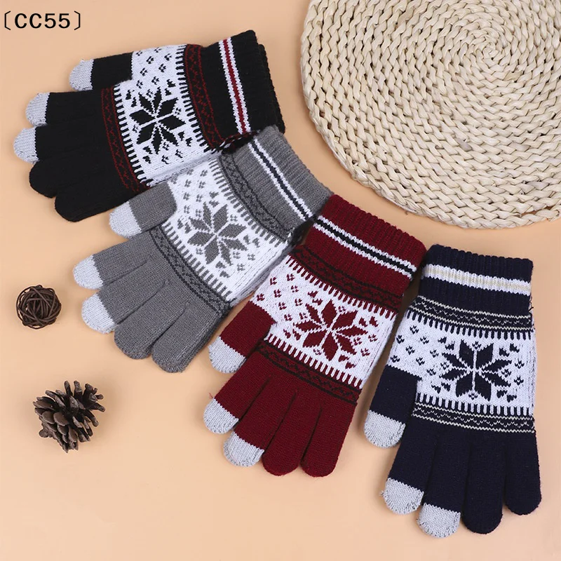 ieniaCC55 ParqueWinter warme Strickhandschuhe, modische Schneeflocken-Stickerei, Touchscreen-Handschuhe für Damen und Herren, Neujahrsgeschenk
