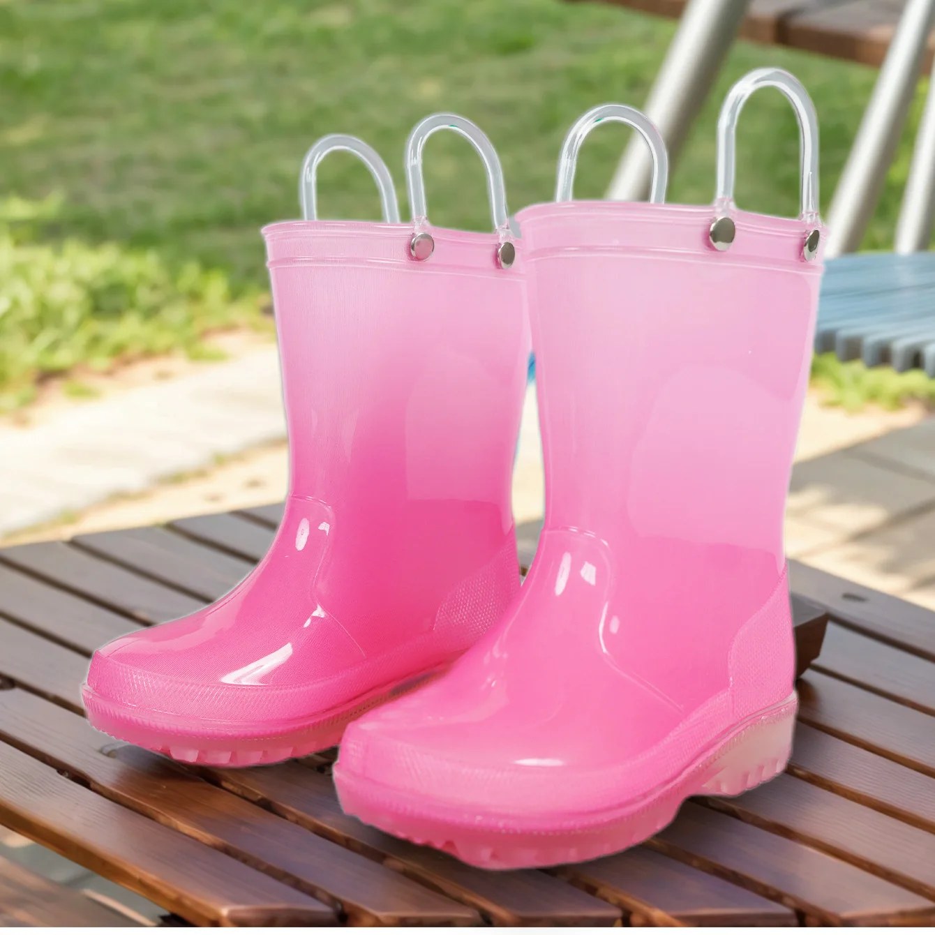 

Children's Rain Boots, Pink Gradient Design with Handle, Waterproof Non-Slip Kids Rain Shoes for Toddlers & Little Girls