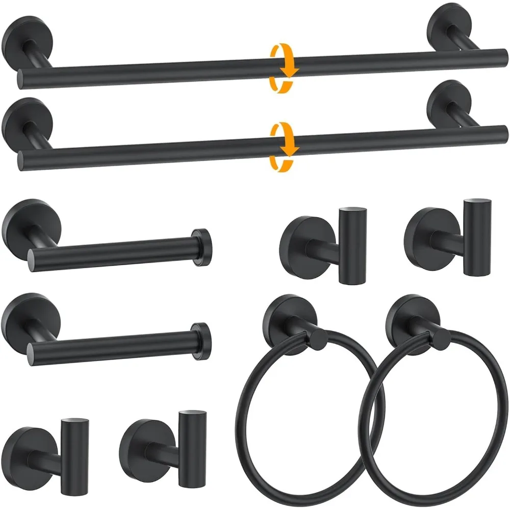 

Matte Black Towel Bar Set 10 Pieces Stainless Steel Towel Holder Rack Wall Mounted Bathroom Hardware Accessories 23.6
