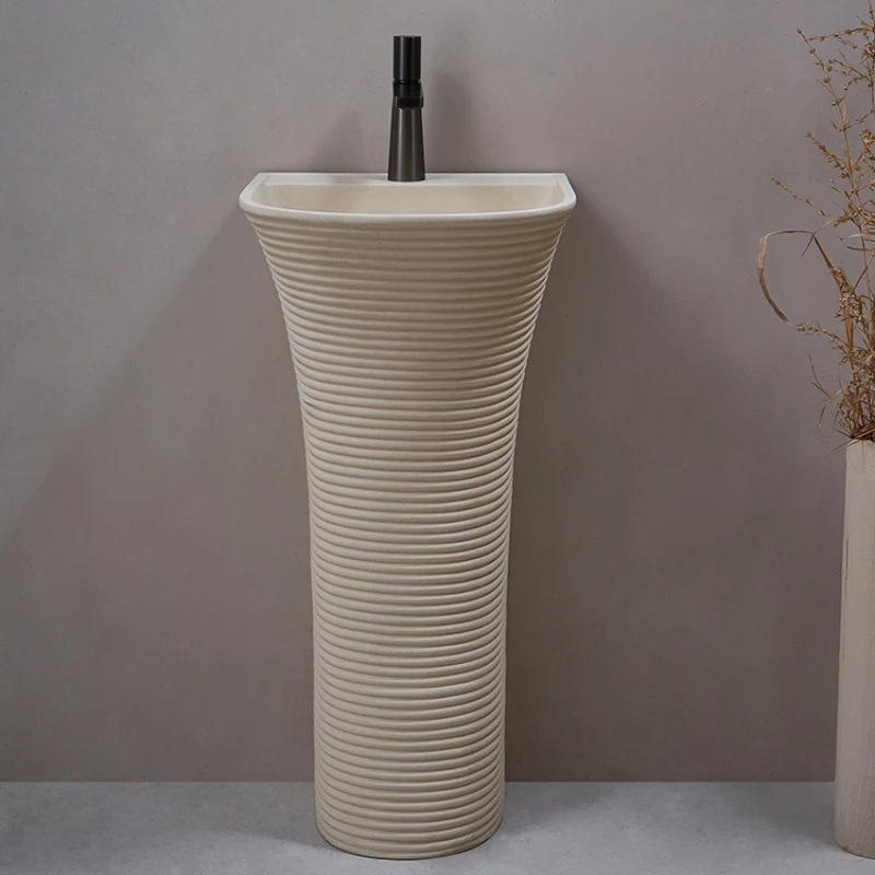 

Personalized designer integrated floor standing washbasin creative art striped column basin