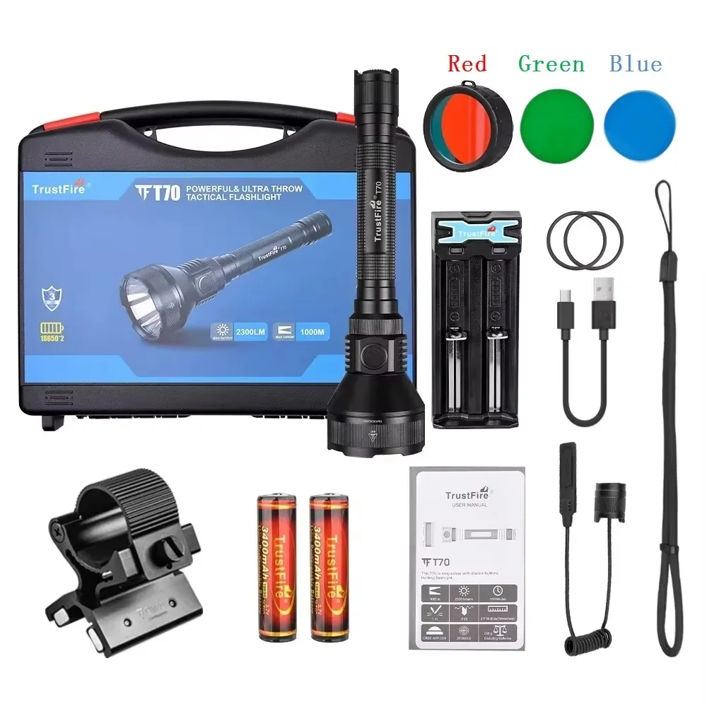 

Power Hunting Flashlight 2300LM Long Range 1000M Ultra Powerful Outdoor Torch Light with 18650 Battery for Camping Trustfire