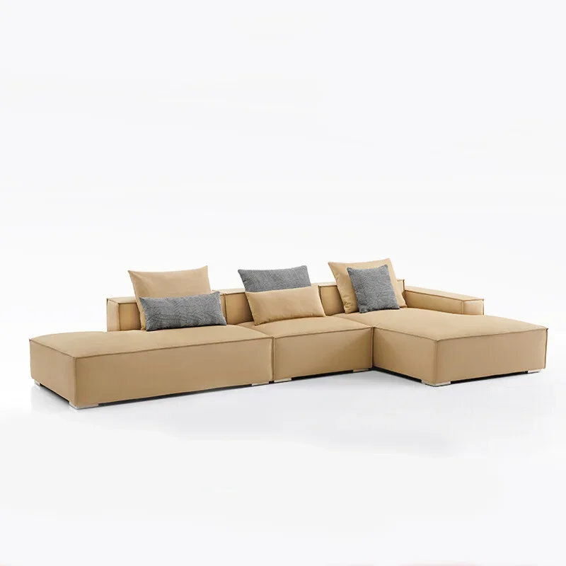 Italian minimalist tofu block first-layer cowhide designer light luxury large and small apartment living room living room sofa