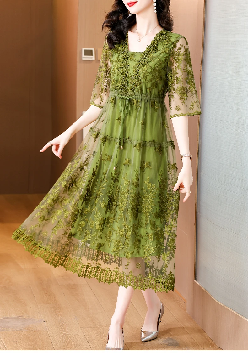 2024 Summer Floral Loose 4XL Plus Size Mulberry Silk Dress Vintage Casual Chiffon Midi Dress Women Elegant Bodycon Party Vestido