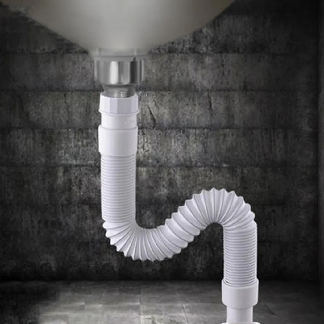 Stainless Steel Wire Reinforced White PLASTIC Basin Sink Waste Pipe Trap 3680CM Perfect for Bathroom and Kitchen