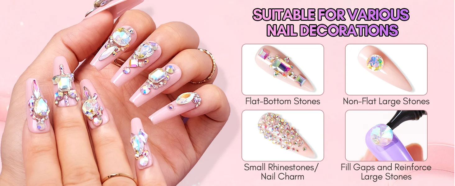 2PCS Nail Rhinestone Glue for Nails ,Makartt Super Strong Gel Glue for Rhinestones,3D Art Charm Decorations Bling Gem Bow Jewels