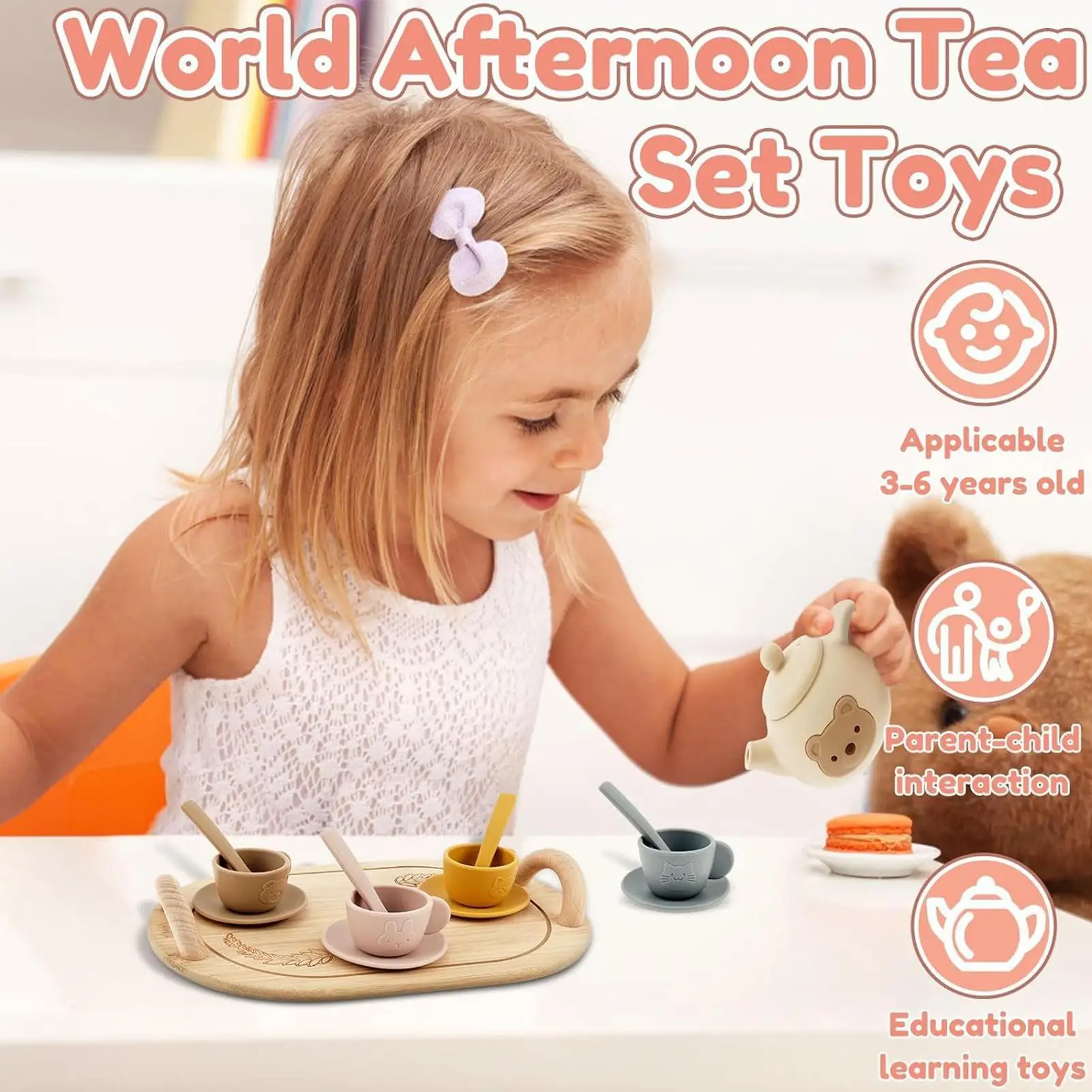 Toddler Tea Set Pretend Play House Toys Motor Skills Development Role Play Toy for 3-6 Years Old Girls Boys Holiday Gift