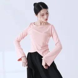 Women's Top Modern Dance Practice Clothes Flared Sleeve Solid Round Neck Shirt Irregular Hem Professional Ballet Performance Tee