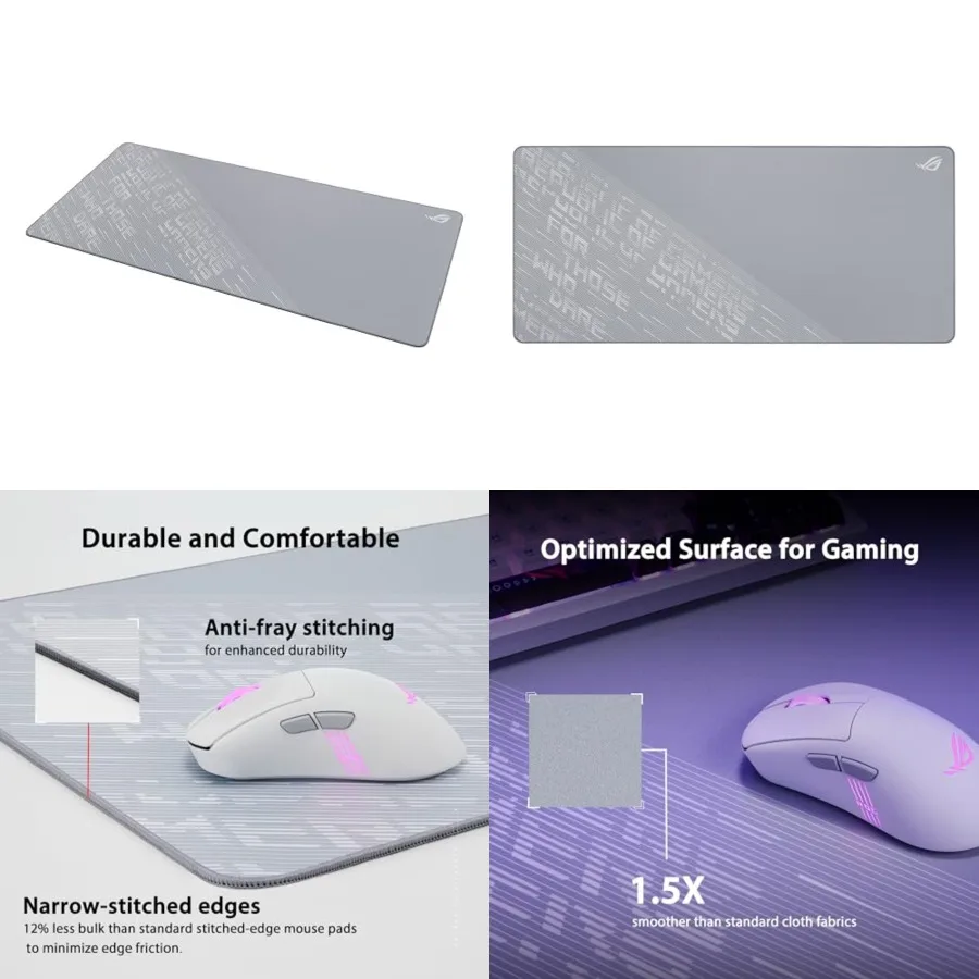 ROG Scabbard II Arctic XXL Gaming Mouse Pad 35.4 x 15.7 Extended/XXL Size,Soft Cloth Surface, Water/Oil/Dust-Resistant, Anti-Fr