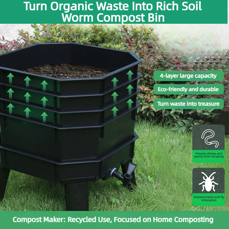 Stackable Worm Composter Bin Odorless Indoor Kitchen Food Waste Recycling System For Organic Garden