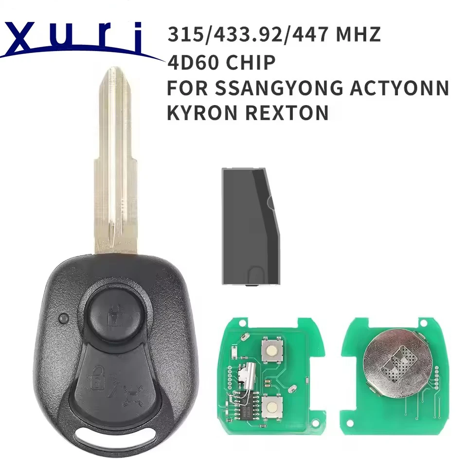 

Сменный 2-кнопочный дистанционный автомобильный брелок Xuri, 315 МГц/433,92 МГц/447NHz, чип 4D60 для Ssangyong Actyon Kyron Rexton