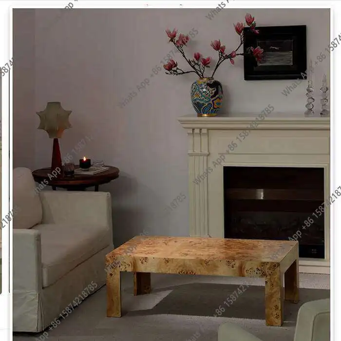 Stolik kawowy z korą drzewną, francuski antyk, prostokątny, z litego drewna, do salonu, designerski, ekskluzywny.