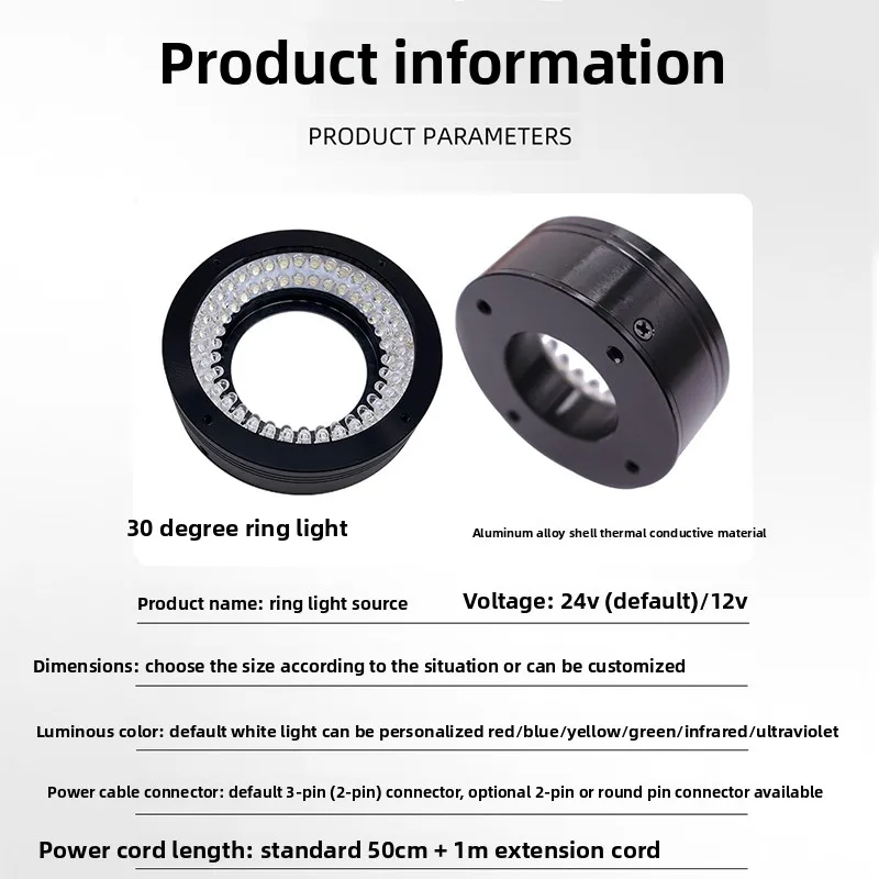 30° Low-Angle LED Ring Light for Machine Vision – Uniform Darkfield Illuminator for CCD Automated Defect & Surface Inspection