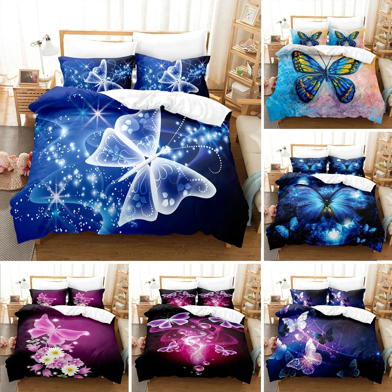 

Magic Butterfly Pattern Duvet Cover with Pillow Cover Bedding Set Single Double Twin Full Queen King Size Home Bed Cover Set