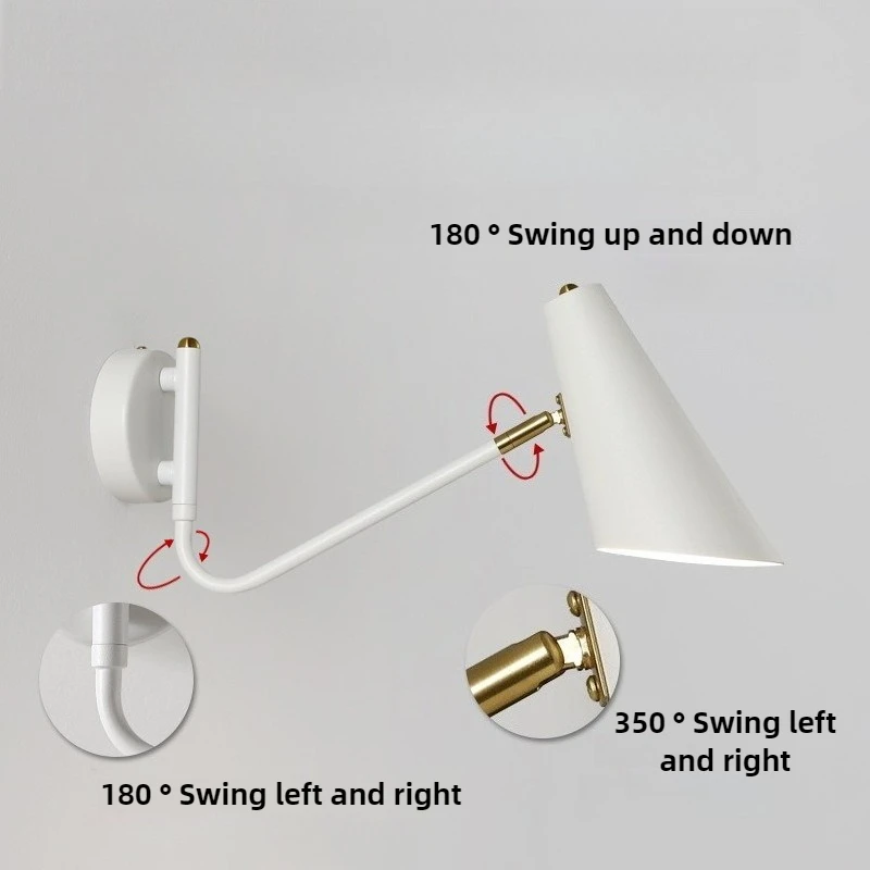 ضوء فاخر سوينغ الذراع الدورية الجدار مصباح الإبداعية الشمال غرفة نوم السرير ضوء LED حماية العين دراسة استوديو قوس أضواء #4