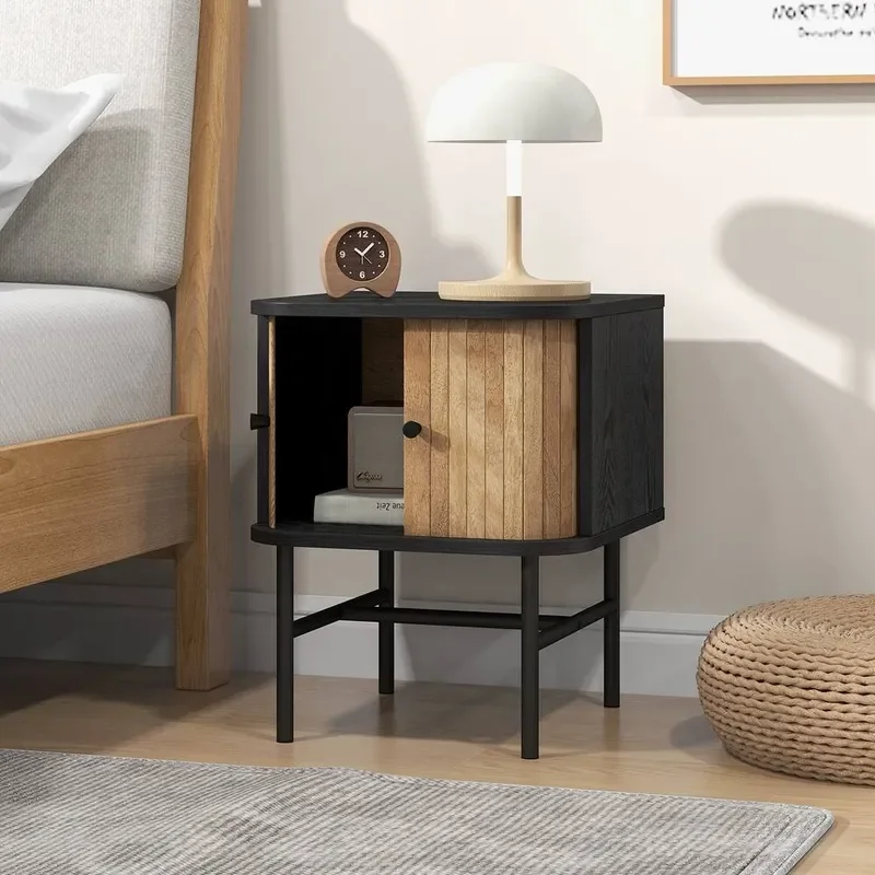 for Bedside Table Wooden Storage Cabinet with Roller Shutter Door Mini Locker for Bedroom Simple Household Small Apartment